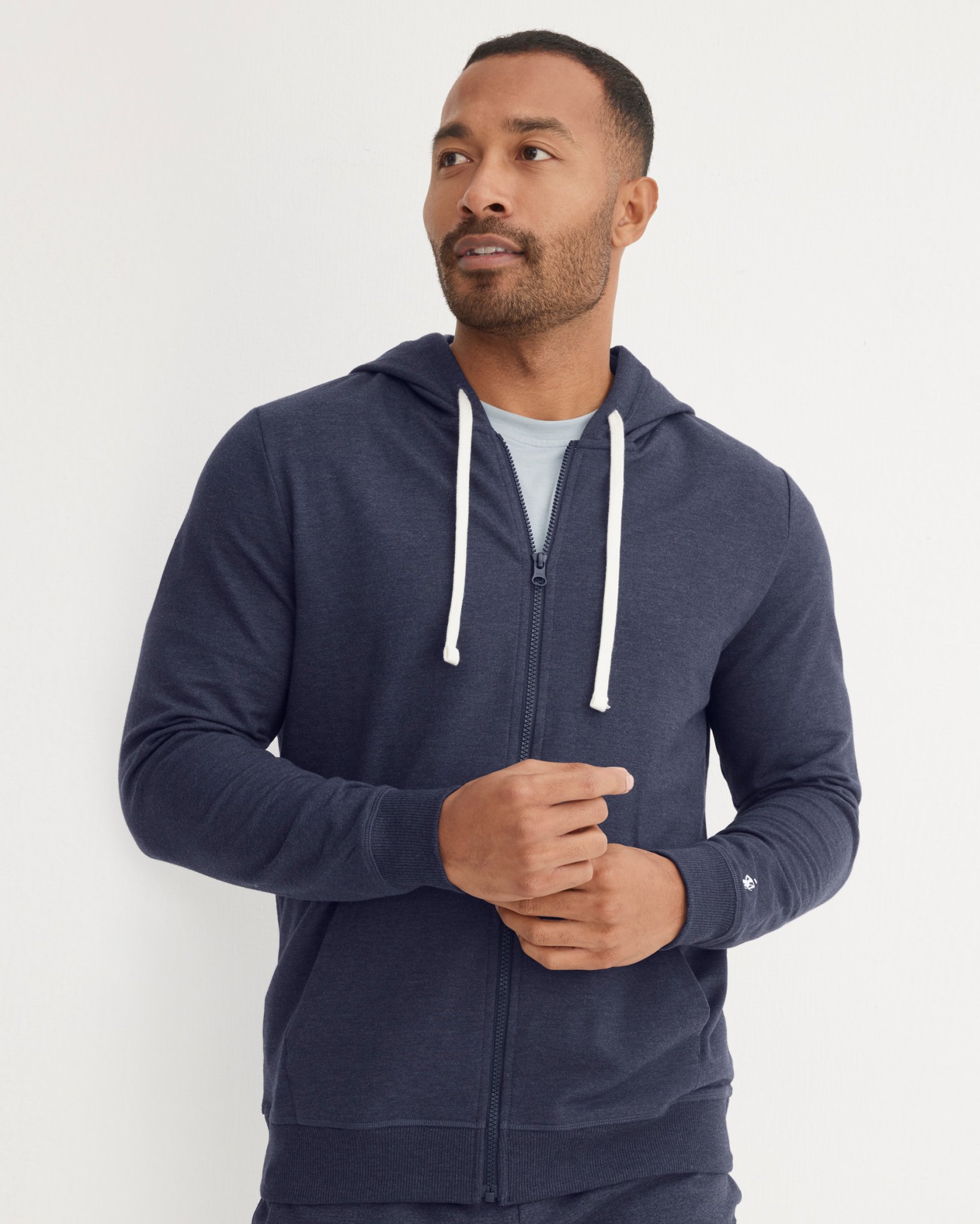 Lightweight Cotton Blend Fleece Full Zip Hoodie