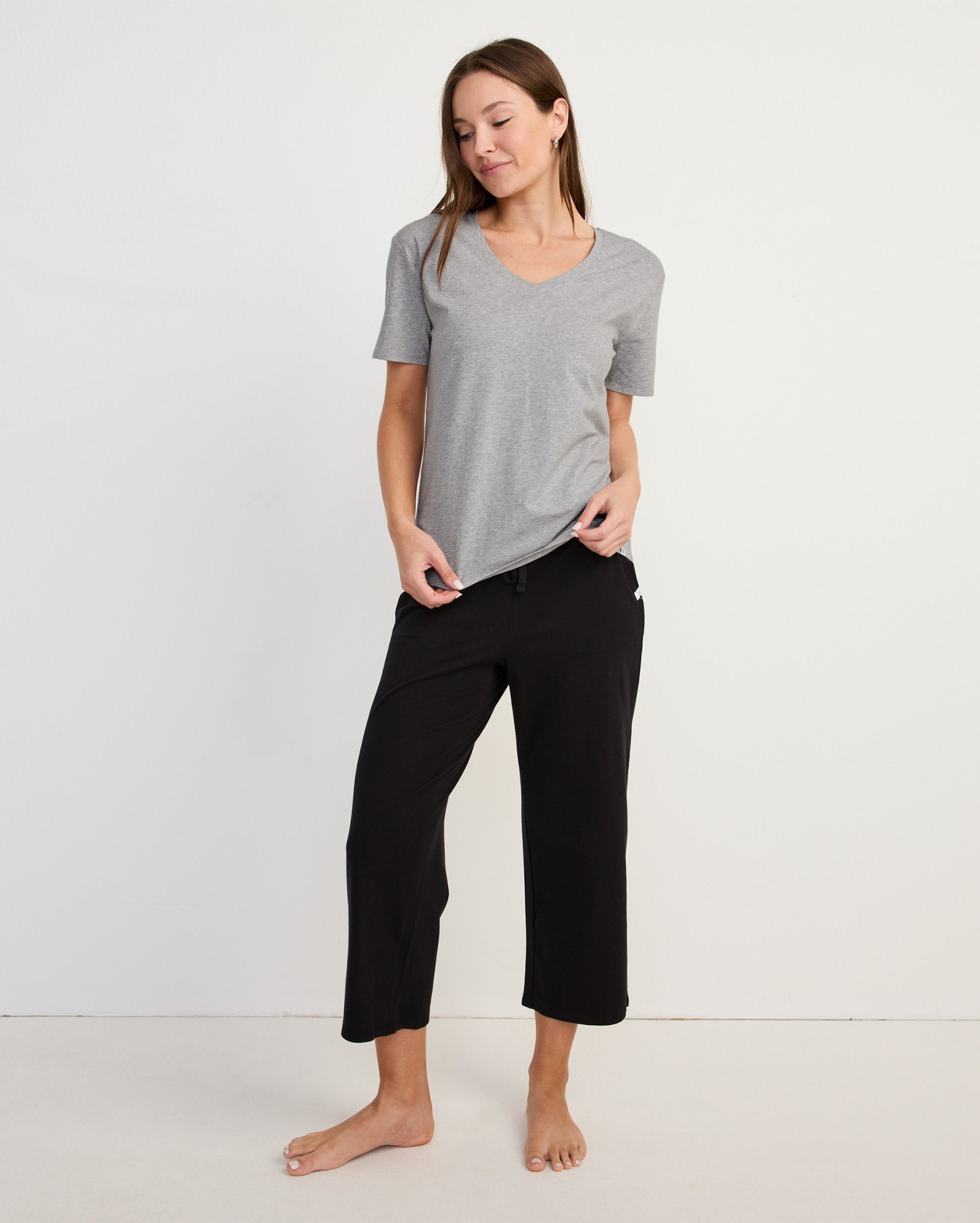 Stretch Cotton V Neck Long Sleeve Brami Top