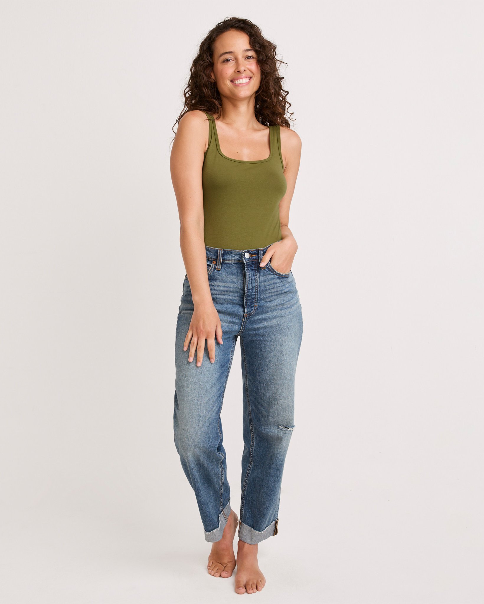 Organic Cotton Stretch Tank Strap Thong Bodysuit