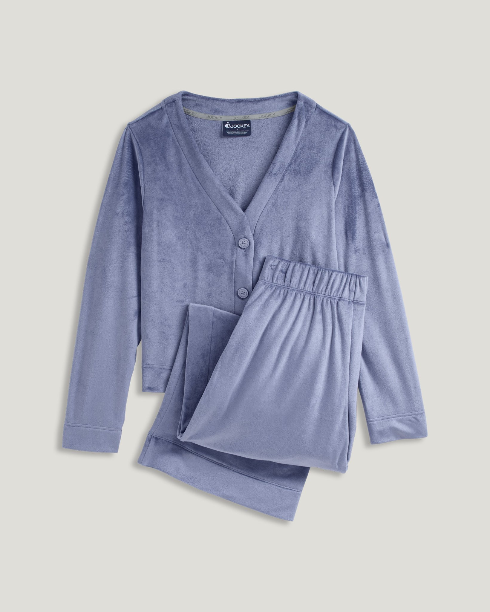 Velour Button Top and Wide Leg Pant Sleep Set