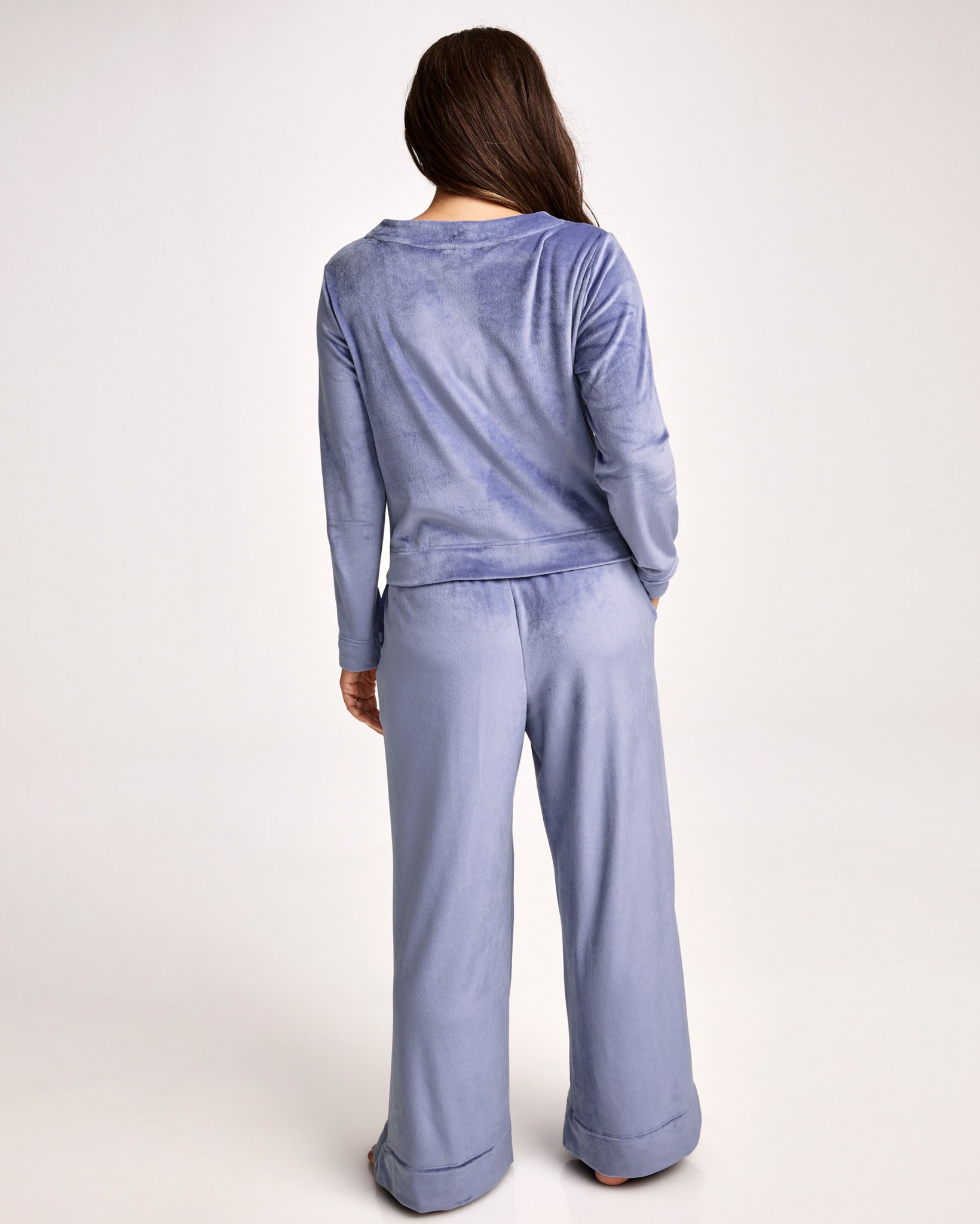Velour Button Top and Wide Leg Pant Sleep Set