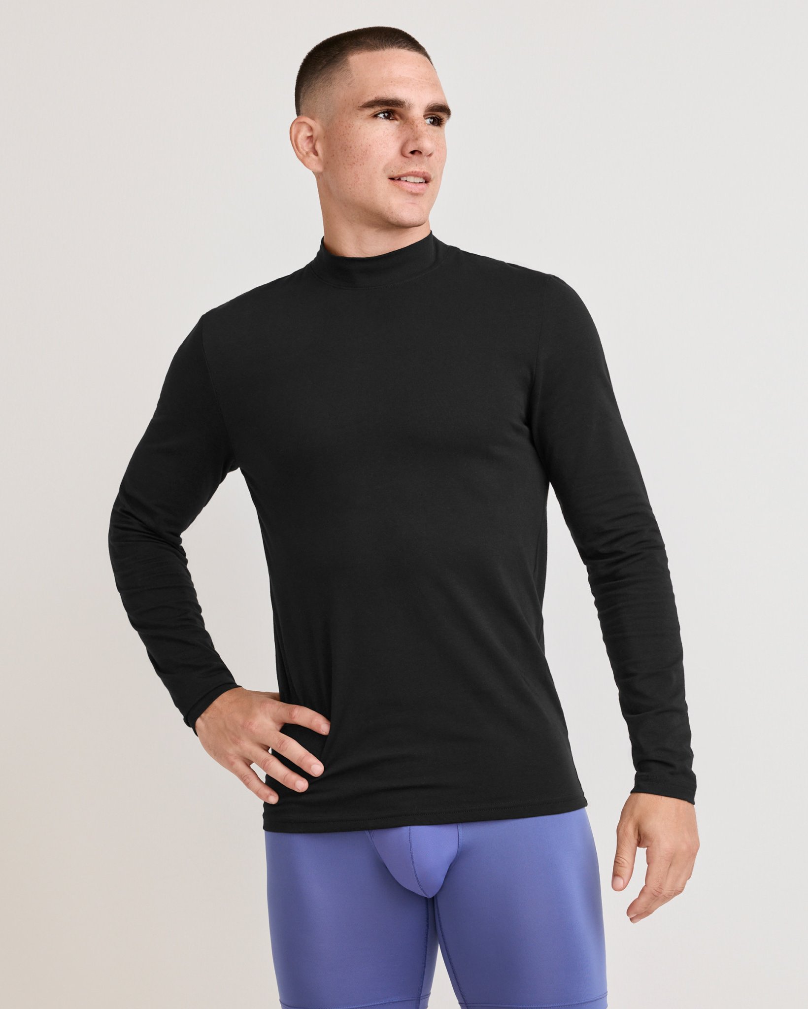 Cotton Stretch Long Sleeve Mock Neck Tee