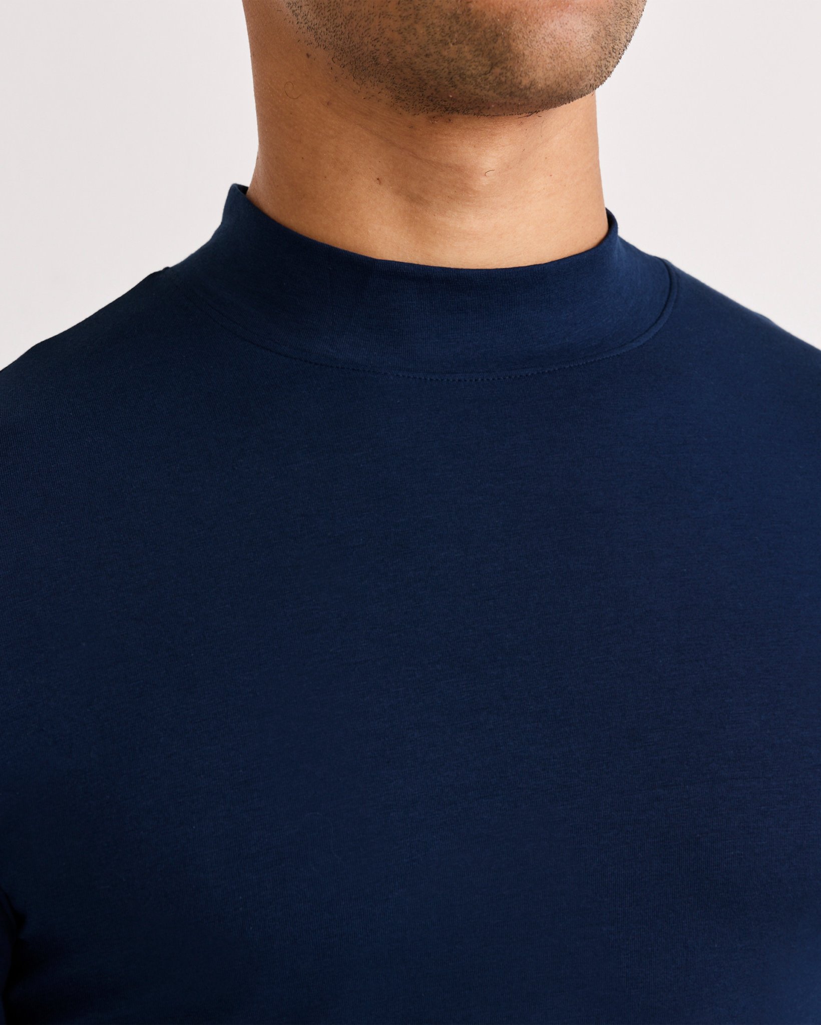 Cotton Stretch Long Sleeve Mock Neck Tee