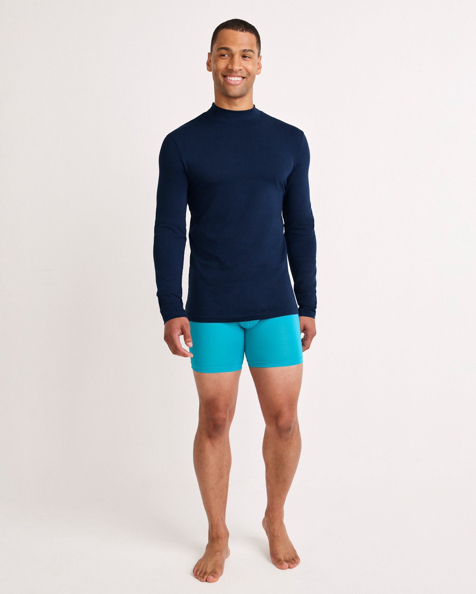 Cotton Stretch Long Sleeve Mock Neck Tee