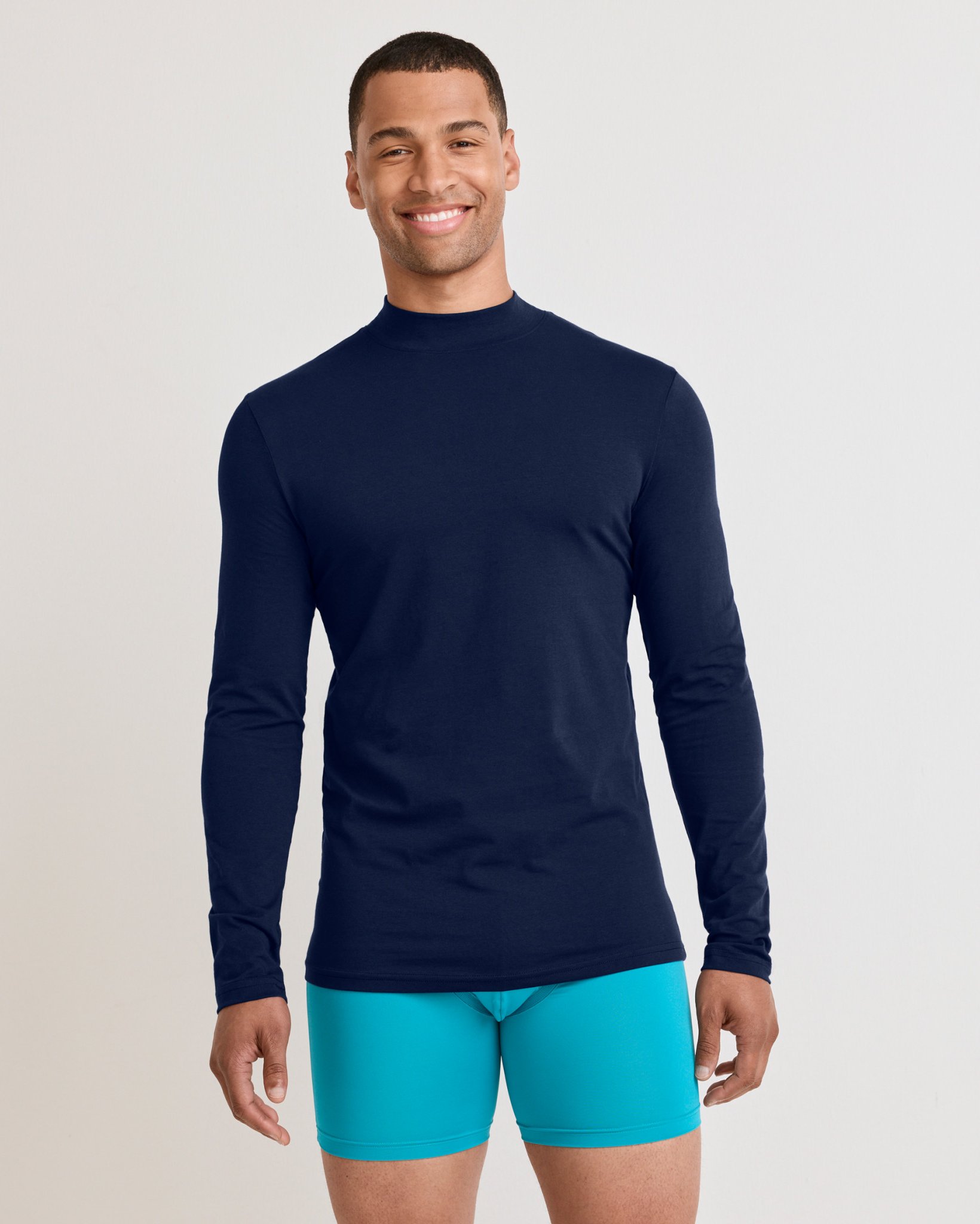 Cotton Stretch Long Sleeve Mock Neck Tee