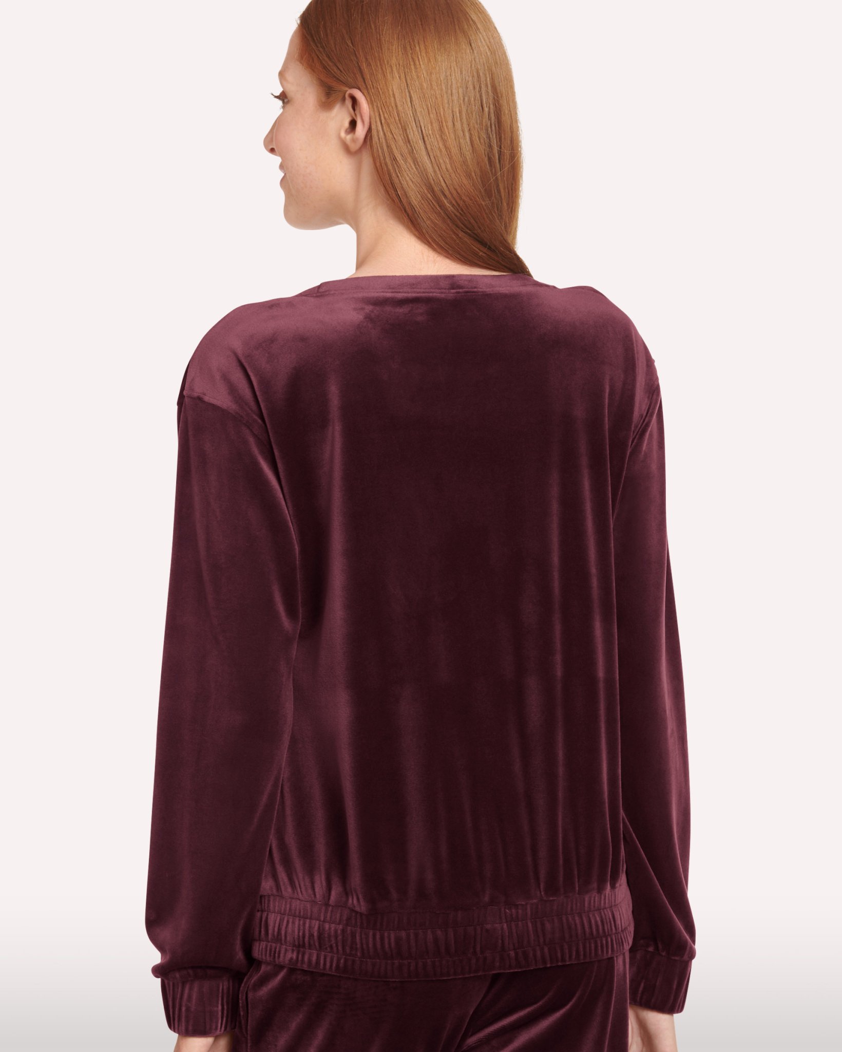 Velour Drawstring Hem Long Sleeve Top