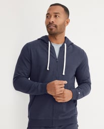 Lightweight Cotton Blend Fleece Full Zip Hoodie