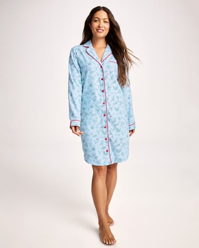 knee length dresses for ladies Buy Micro Modal Cotton Ruffled Hem Styled Half Sleeve Printed Sleep Dress -  Ruby RX25 main image 0