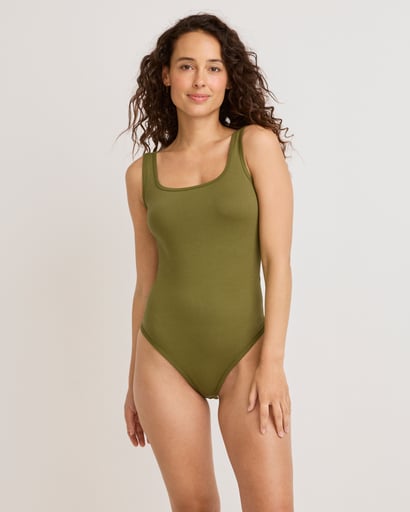 Organic Cotton Stretch Tank Strap Thong Bodysuit