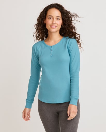 Long Sleeve Waffle Henley